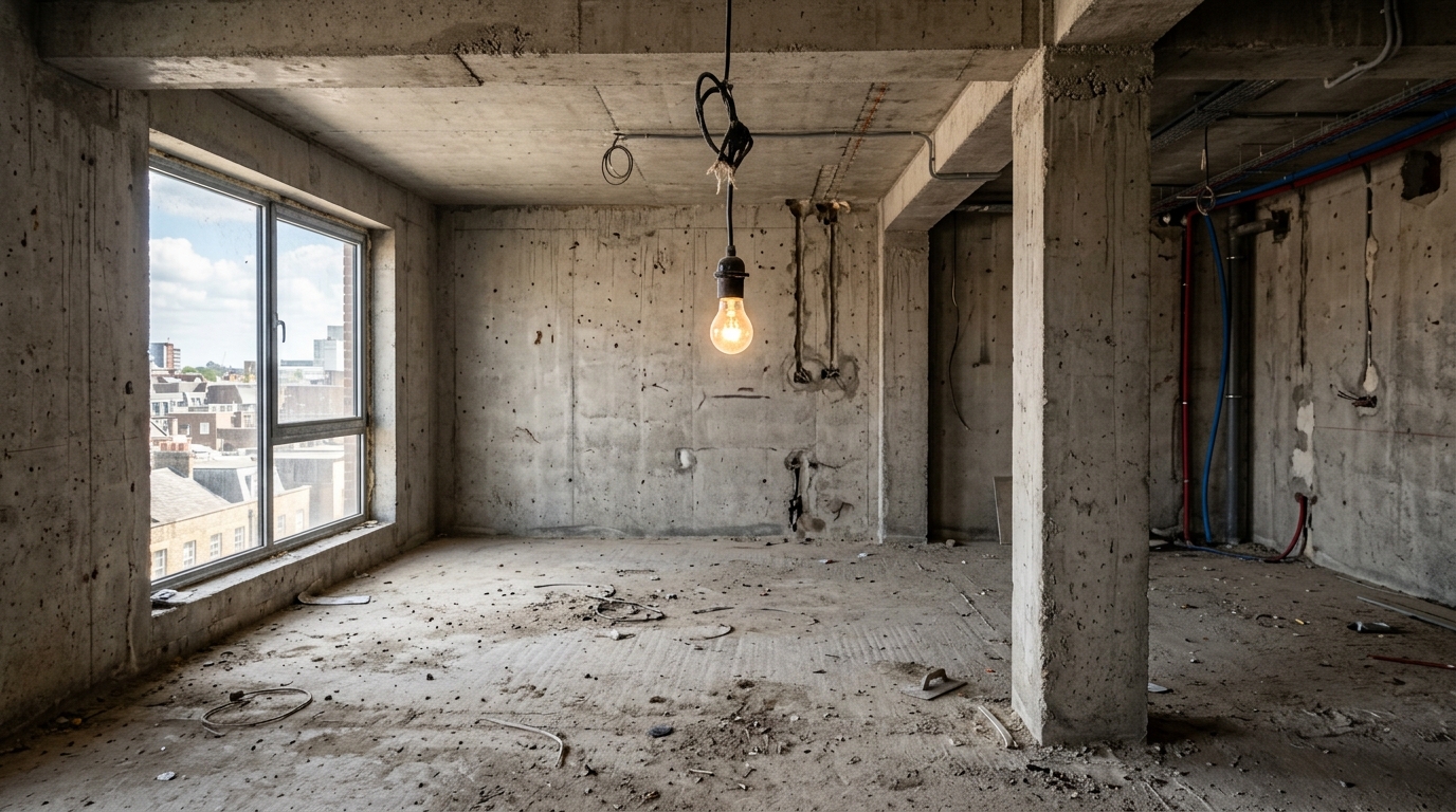 Unfinished raw concrete apartment before renovation